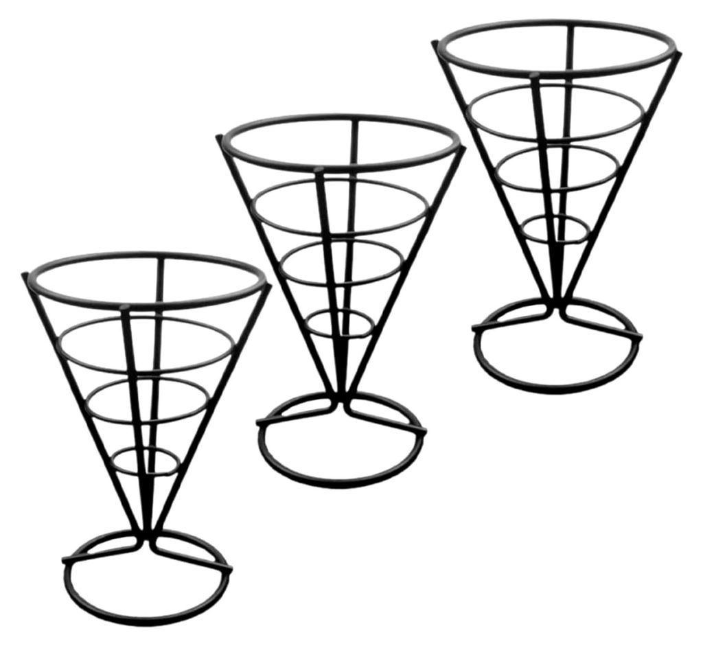 3 Stück Pommes Frites Halter aus Edelstahl mit kegelförmigem Design, stabil und dekorativ für Restaurant und Wohnzimmer, feine Verarbeitung
