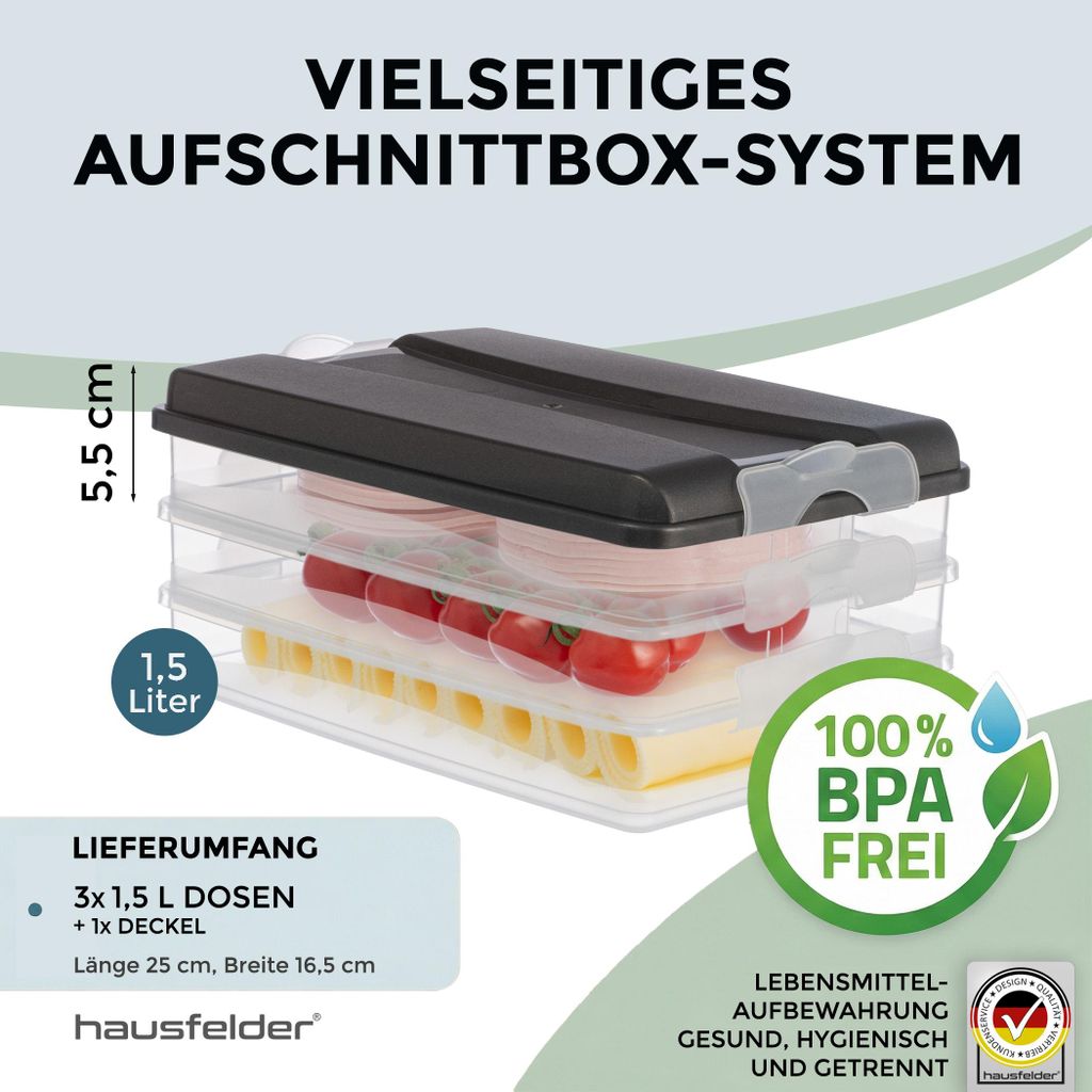 Aufschnittdosen 4-teiliges Set (3 x flach + Deckel)