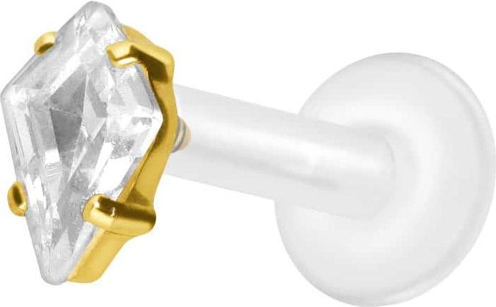 Ohrpiercing, Nasenpiercing PTFE Labret mit Innengewinde + Titan-Aufsatz KRISTALLRAUTE Gold Stablänge: 7mm | Stabstärke: 1,6mm