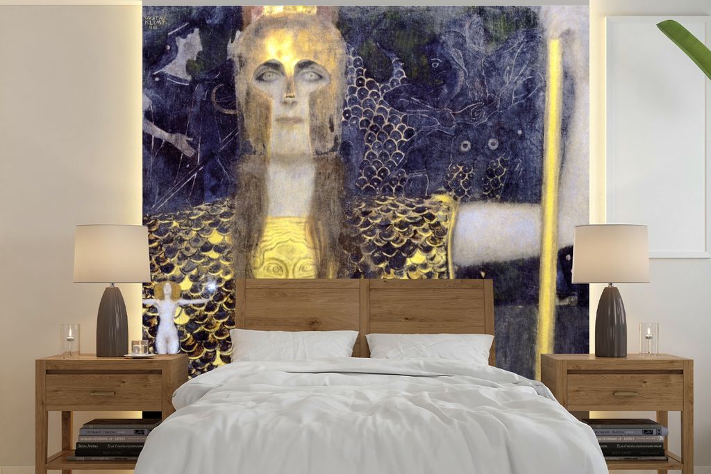 MuchoWow Fototapete für Wohnzimmer oder Schlafzimmer Wandtapete Vinyl Motivtapete Pallas Athene - Gustav Klimt - 260x260 cm - Papiertapeten