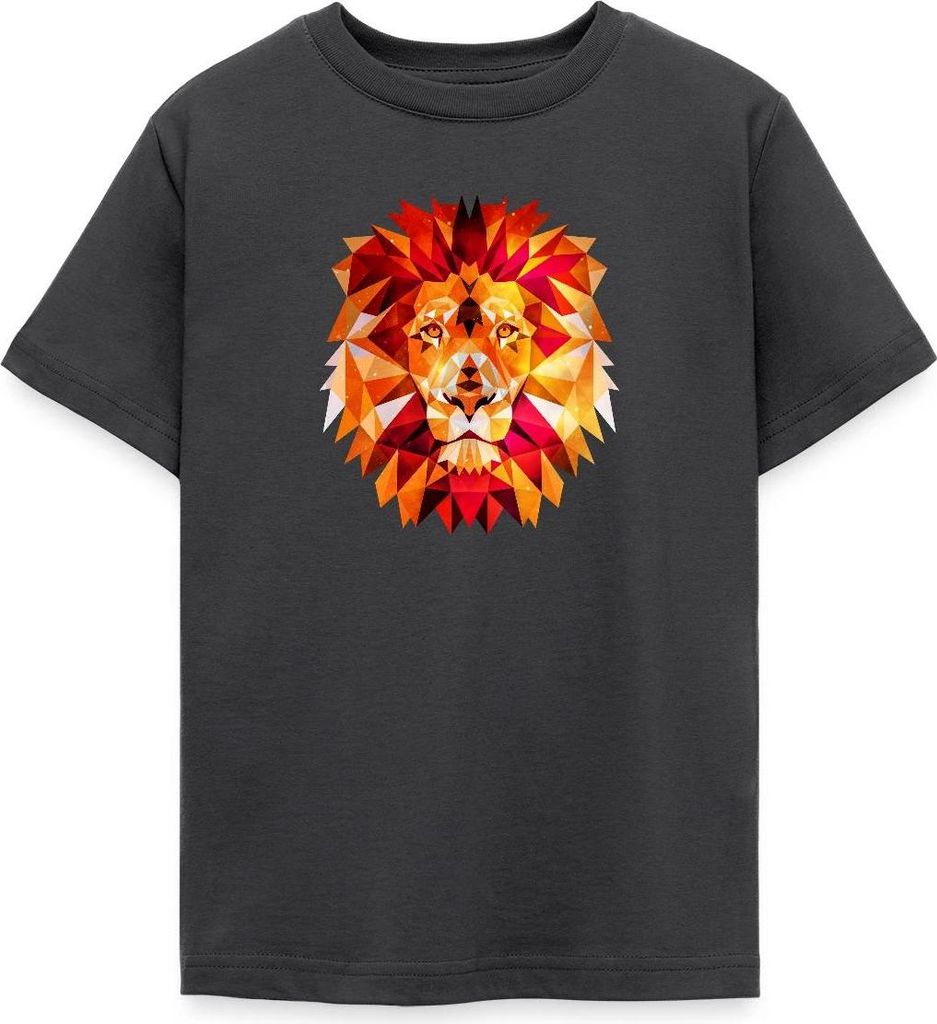 Spreadshirt Löwe Polygon Löwenkopf König Der Tiere Teenager T-Shirt, 152/164 (12-14 Jahre), Dunkelgrau