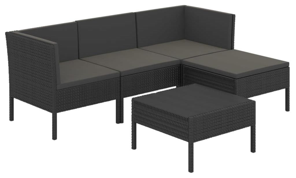 vidaXL 5-tlg. Garten-Lounge-Set mit Auflagen Poly Rattan Schwarz