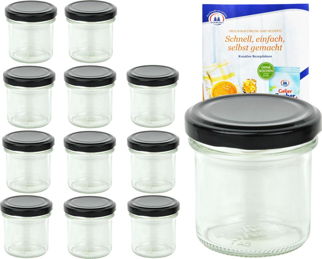 12er Set Sturzglas 167 ml To 66 schwarzer Deckel Marmeladengläser Einmachgläser incl. Rezeptheft