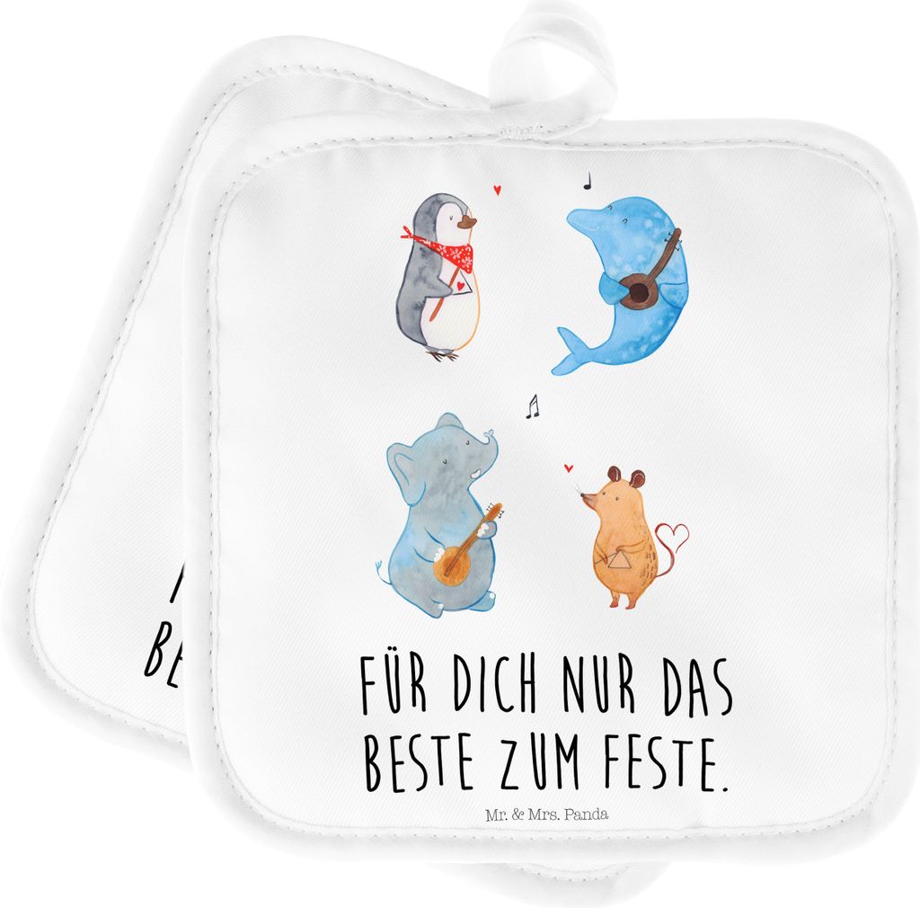 Mr. & Mrs. Panda 2er Set Topflappen Big Band - Weiß - Geschenk, Kochlappen, Hund, Topflappenset, Topfuntersetzer, Elefant, Pinguin, topfhalter, De...