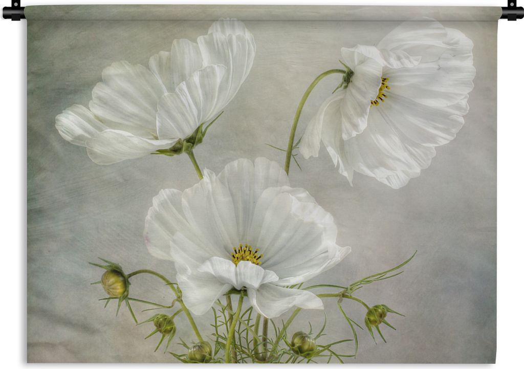 MuchoWow Wandteppich Wandbehang Blumen - Stillleben - Mohn - Weiß - Botanisch 120x90 cm Tapisserie Dekoration Wandtuch - Wohnen - Aufhänger fü...