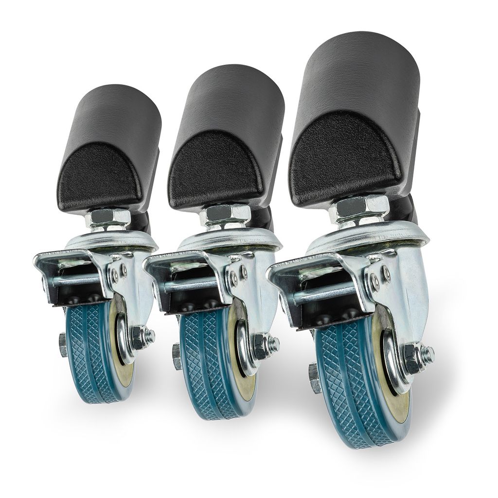 Walimex pro Stativrollen Pro 3er-Set - Lenkrollen Set - Vollmetall, Ø 50 mm - Gummi Lauffläche und Bremse - für Stativbeine Ø 18-23mm, Schwarz