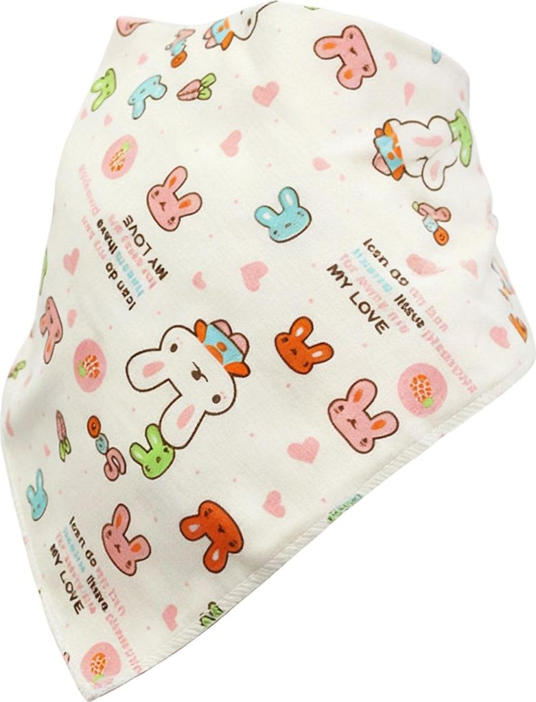 Baby-Lätzchen aus Baumwolle, dreieckig, doppellagig, mit Druckknopf, hübsches Muster für Kleinkinder, rosa Kaninchen