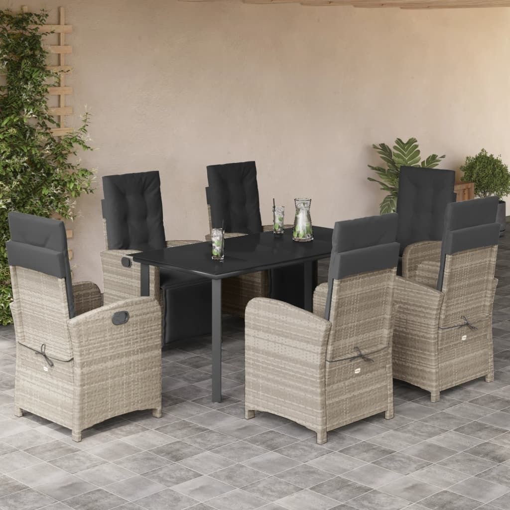 Maison Exclusive - 7-tlg. Garten-Essgruppe mit Kissen Hellgrau Poly Rattan