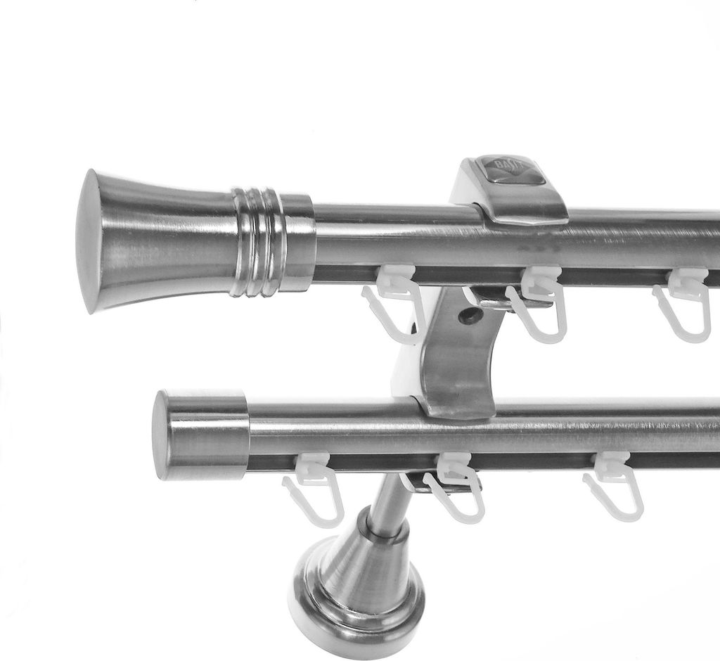 Innenlauf Gardinenstange Ø 20mm Metall Edelstahl Look 2-läufig Wandträger H60II
