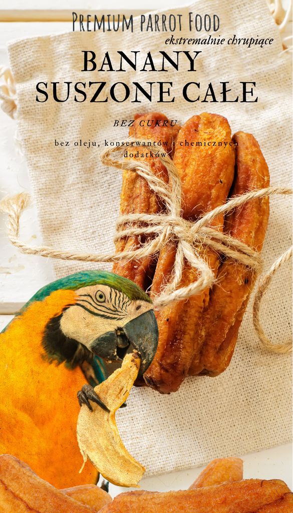 Premium Papageienfutter | Natürlich getrocknete Banane | Gesunder Leckerbissen für alle Papageien 100g