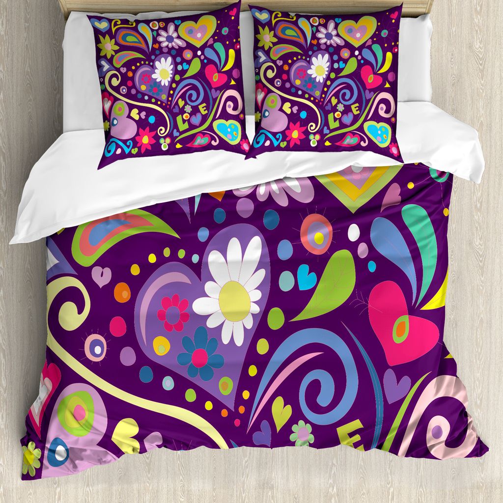 ABAKUHAUS Liebe Bettbezug, Sechziger-Liebe, Milbensicher Allergiker geeignet mit Kissenbezügen, 200 cm x 200 cm - 80 x 80 cm, Mehrfarbig