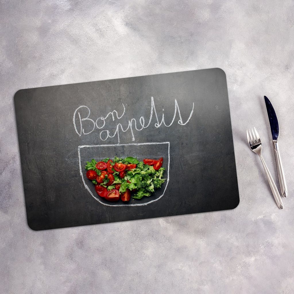 Tischset 4x45x30 cm Platzset Tischmatte Platzmatte Untersetzer - Bon appetit Inschrift Gemüse