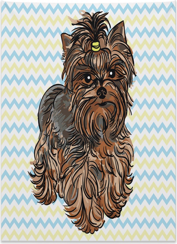 Abakuhaus Yorkie Wandteppich, Haarschnalle auf Chevron aus Weiches Mikrofaser Stoff Kein Verblassen Klare Farben Waschbar, 110 x 150 cm, Kastanienb...