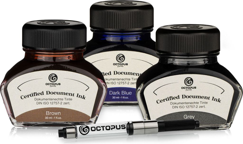 3 x 30ml Document Ink Brown, Dark Blue, Grey DIN ISO 12757-2