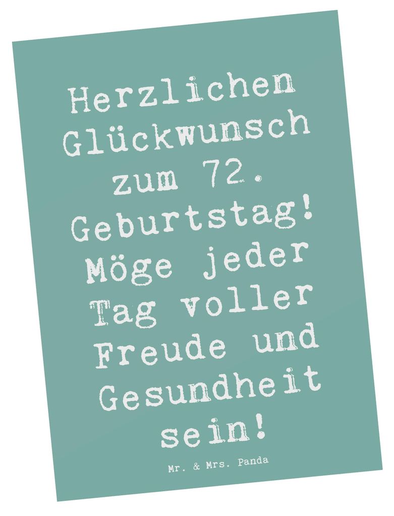 Mr. & Mrs. Panda Postkarte Spruch 72. Geburtstag - Meeresbrise - Geschenk, bildkarte, Geburtstagsgeschenk, Feier, Ansichtskarten, Geburtstagsspruch...