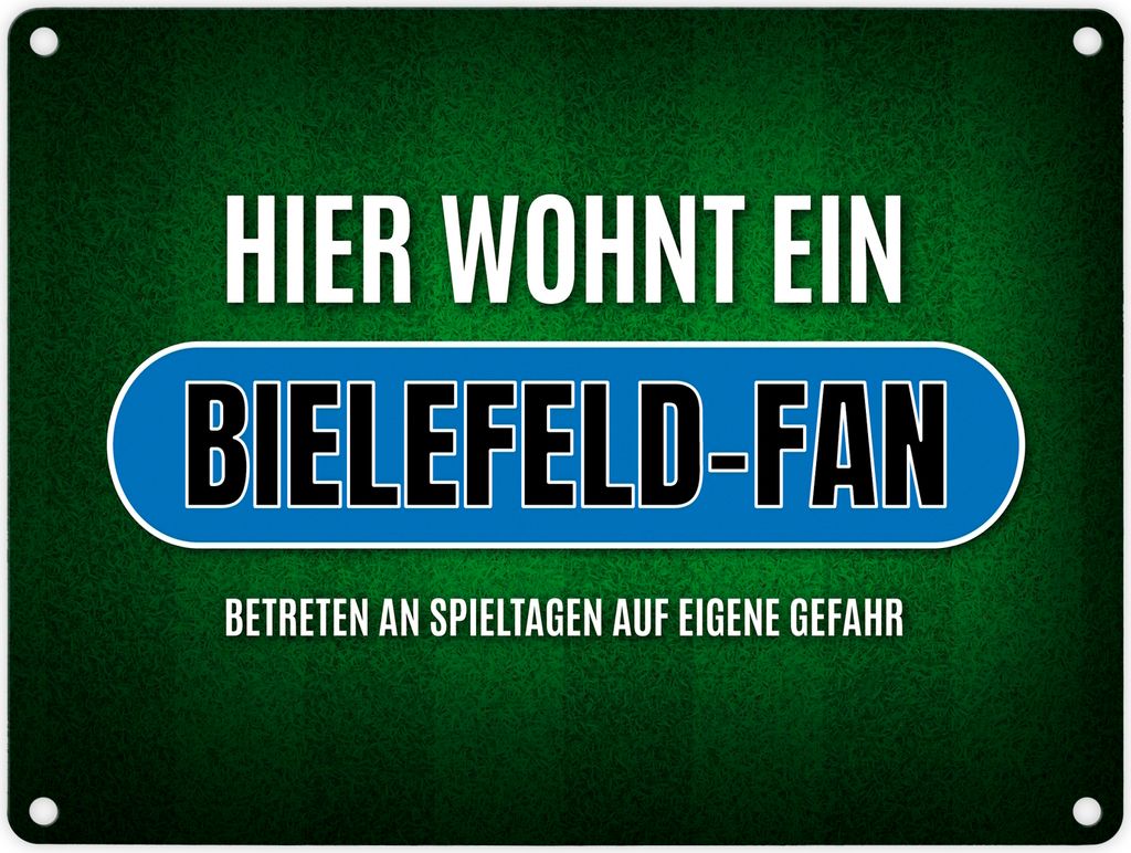 Hier wohnt ein Bielefeld-Fan Metallschild mit Rasen Motiv Fußball Bielefeld Tor