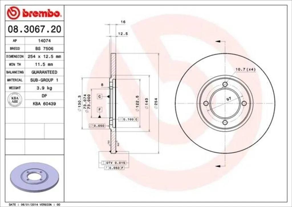Kit 2 disques de frein Brembo 08.3067.20 : Freinage fiable pour Toyota