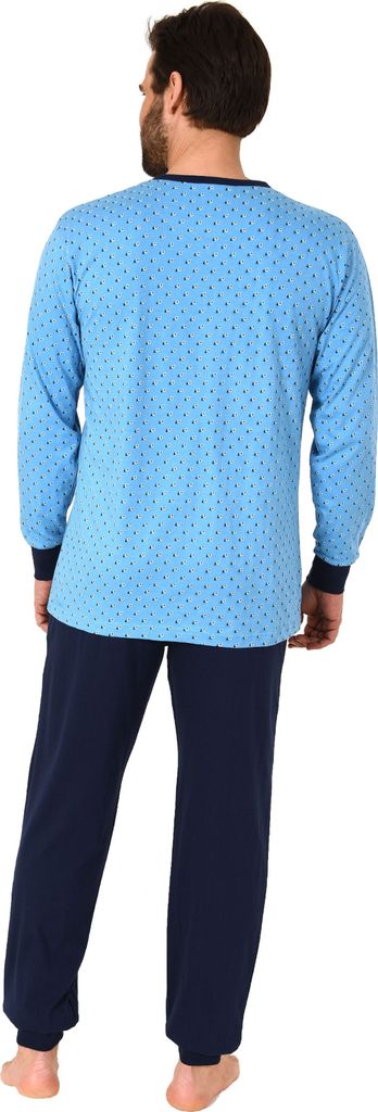 Herren langarm Pyjama Schlafanzug mit Bündchen und Knopfleiste am Hals - 212 101 90 754 ; blau , 56