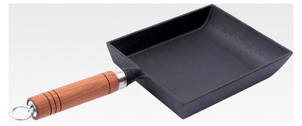 Quadratische Gusseisenpfanne, 18,5x15,5 cm Bratfläche, Für Induktion, Gas & Herdplatte, Mit Holzgriff & Aufhängebohrung, Schwarz