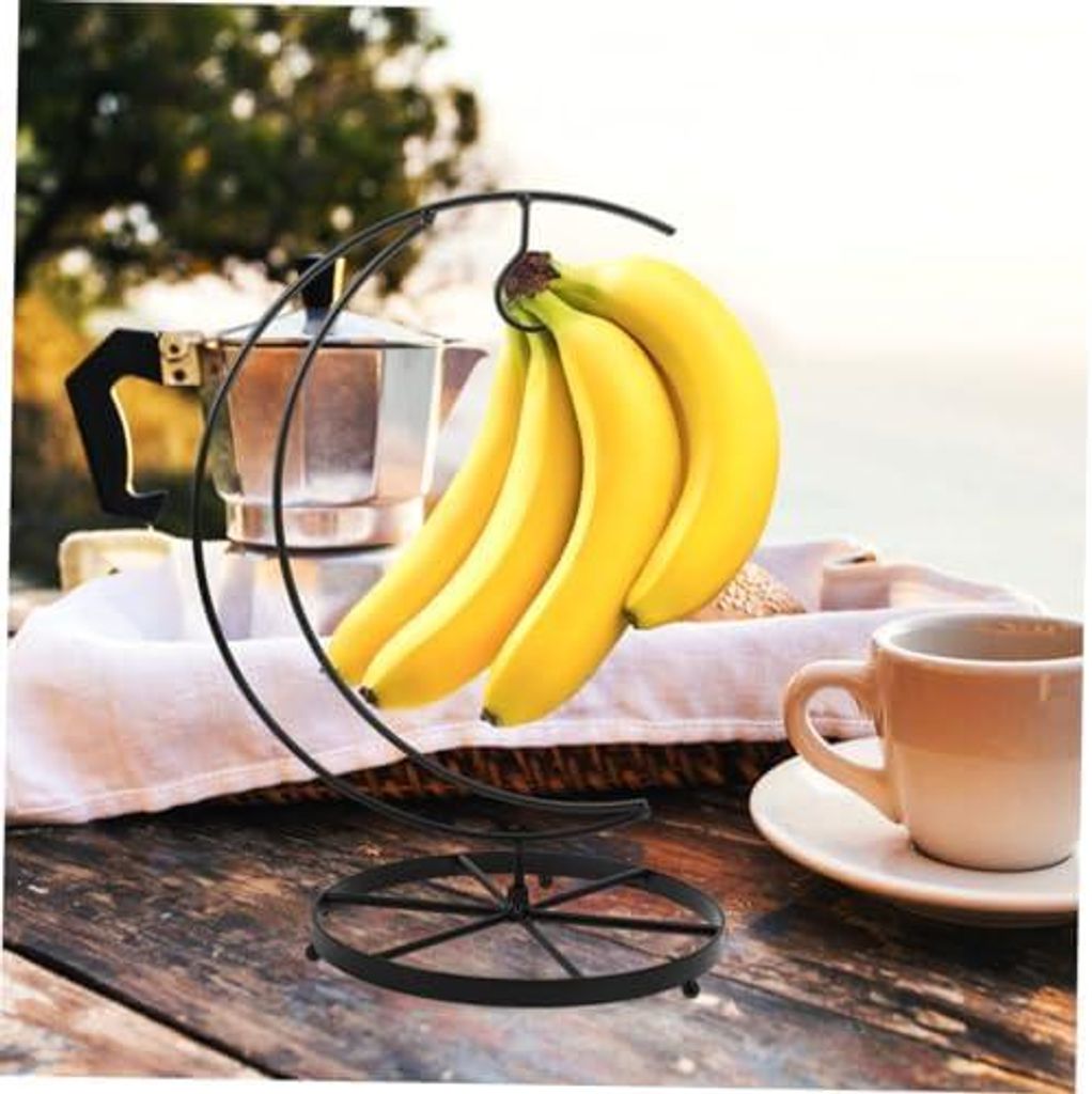 Bananenhalter aus Eisen für die Küche mit Obstablage und Aufhängung für Bananen und Trauben, stabiler Standfuß für sicheren Halt