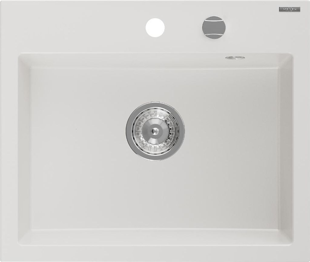 Mexen Oscar Granitspüle 1-becken 580 x 490 mm, weiß, Chrom-Siphon - 6519581000-20