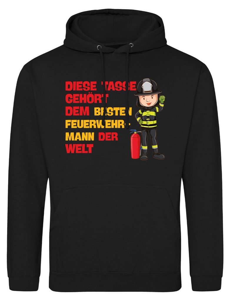 Huuraa Uni Hoodie Tasse gehört dem besten Feuerwehrmann der Welt M Deep Black Vegan Sweatshirt Geschenkidee