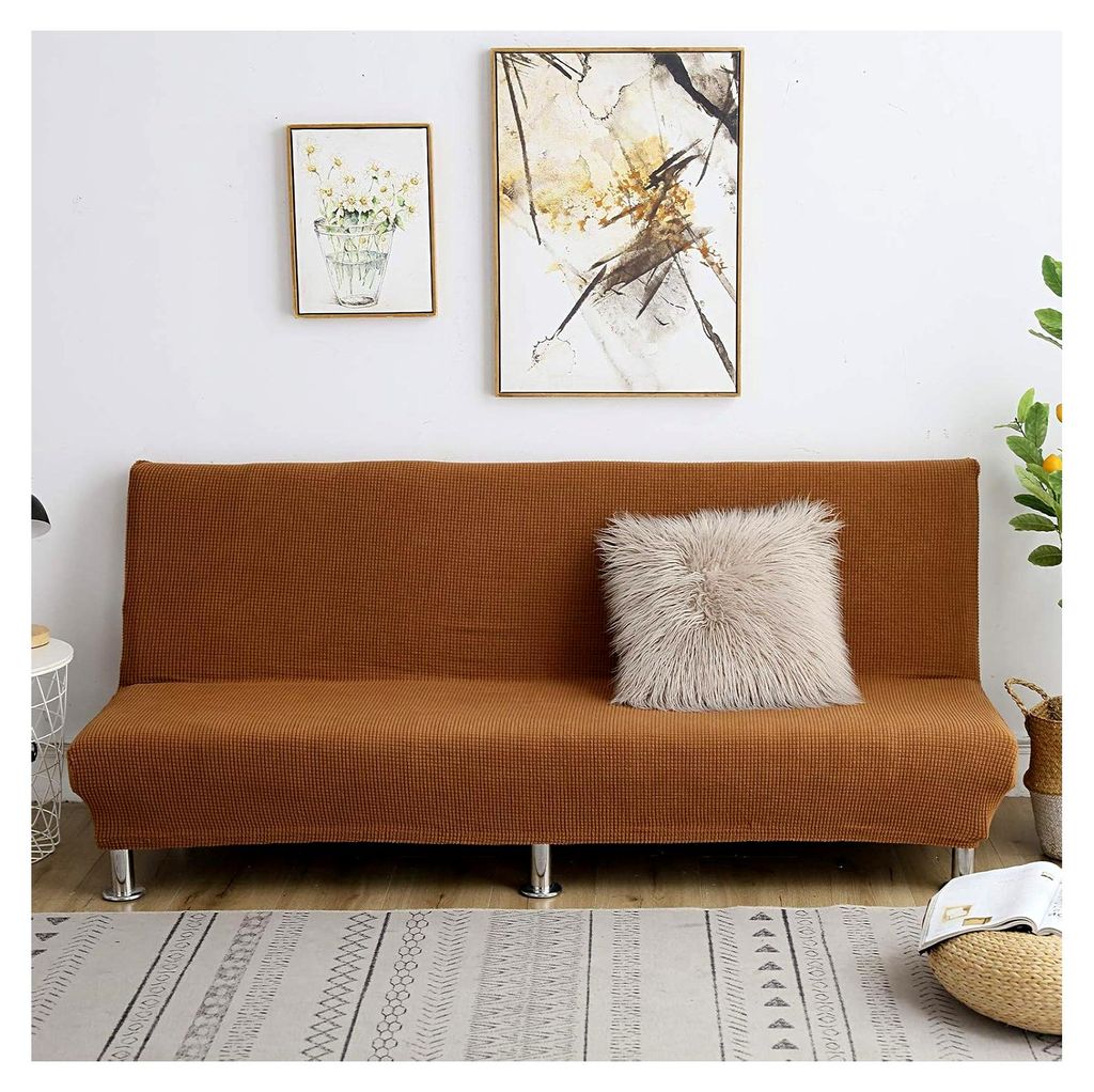 Sofabezug ohne Armlehnen, elastischer Bezug für 1-Sitzer Schlafsofa in leichter Kaffee-Optik