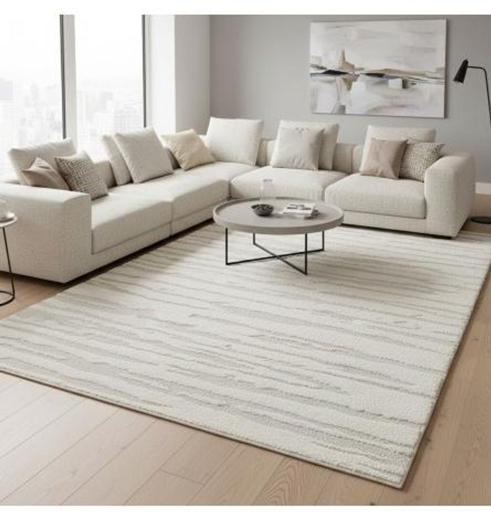 Moderner cremefarbener Teppich mit linearem Relief und geschichteter Textur 120 x 170 cm Creme