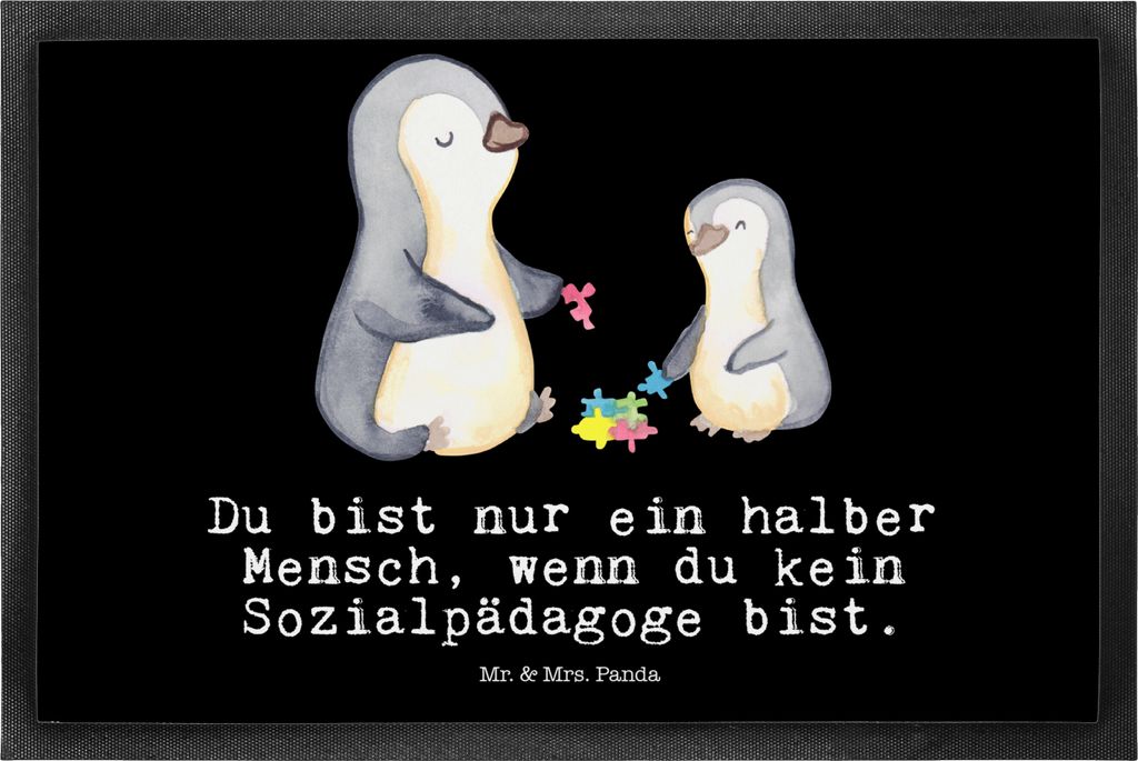 Mr. & Mrs. Panda Bodenvorleger Sozialpädagoge Herz 50 x 75 cm - Schwarz - Geschenk, Schmutzfangmatte, abstreifer, Schmutzmatte, Türmatte, fußmatte