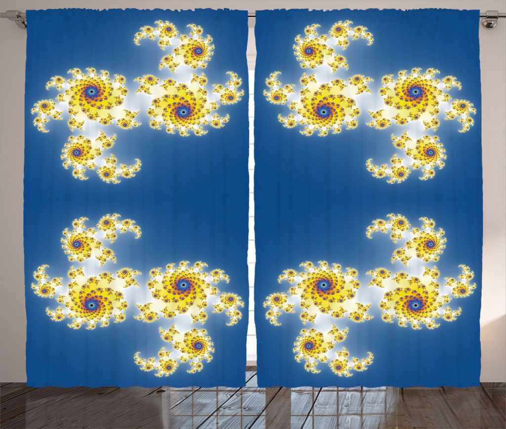 ABAKUHAUS Fractal Rustikaler Gardine, Florale psychedelische Kunst, Schlafzimmer Kräuselband Vorhang mit Schlaufen und Haken, 280 x 225 cm, Gelb Blau