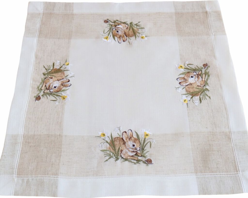Tischdecke LENI Hasenstickerei für Ostern Polyester 60 x 60 cm