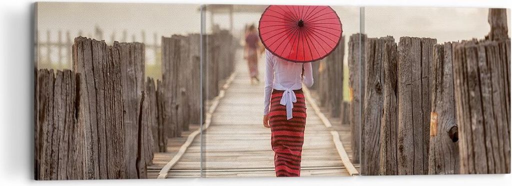 Bild auf Leinwand - Leinwandbild - 3 Teile - Birma Regenschirm Brücke - 120x40cm - Wand Bild - Wanddeko - Wandbilder - Leinwanddruck - Bilder - Wa...