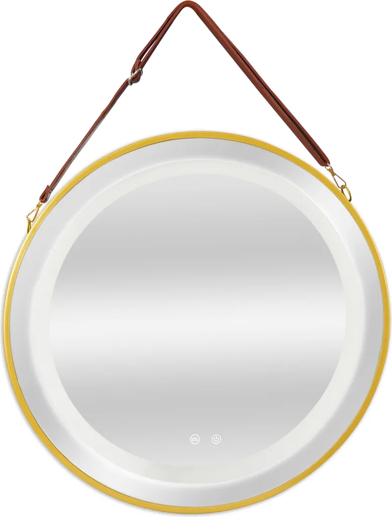 Specchio Rotondo LED 60cm Oro Picerno Sospeso - 3 Tonalità Luce - 5