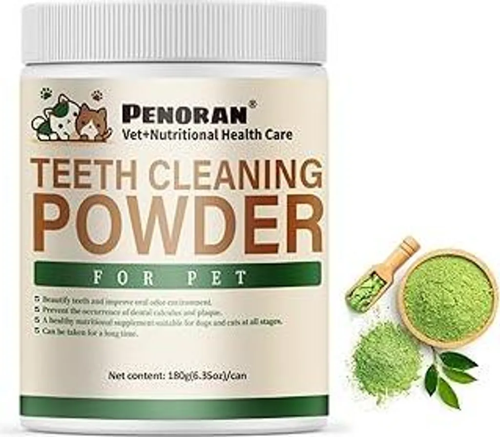 Polvere naturale per la cura dei denti di cani e gatti (180 g) - Anti-tartaro e alito fresco - Senza fluoro - Facile pulizia dei denti aggiungendola al cibo