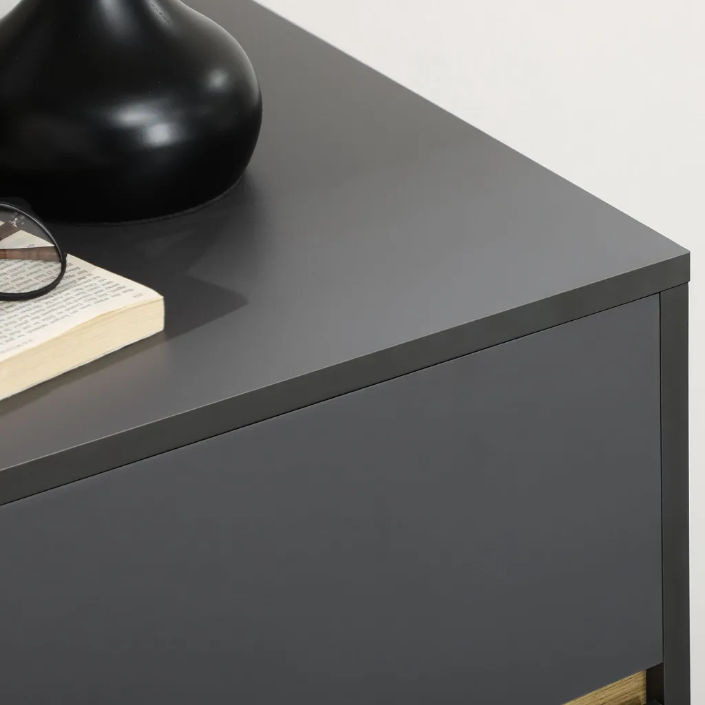 Commode scandinave grise sans poignée avec 3 grands tiroirs de rangement - 10