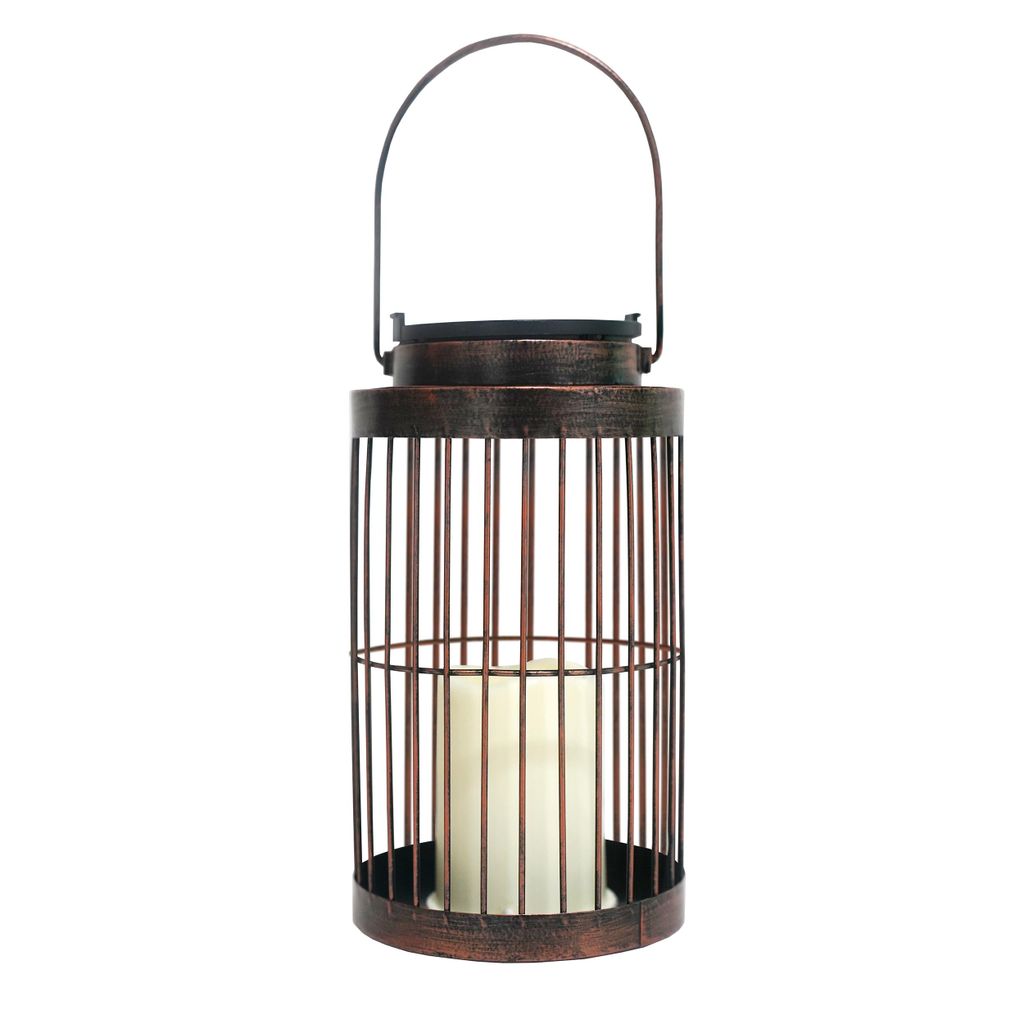 Solarlaterne mit LED-Kerze Ø 12 cm x H 22 cm – Rostoptik, solarbetrieben, Outdoor-Dekoration