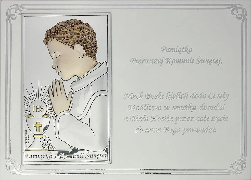 Image de première communion en argent VL832/4COL/S gravée, 13x18 cm