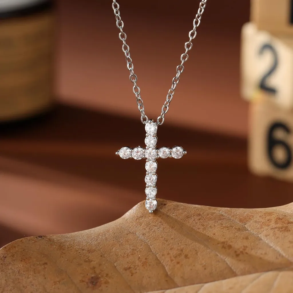 TINGN Chaîne Croix Femme - Collier Crucifix Plaqué Or 14K à Multi-Rangs