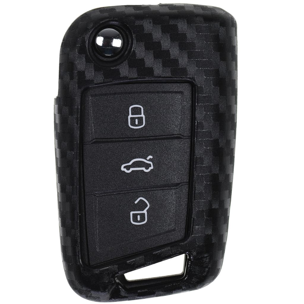 Auto Schlüssel Silikon Schutz Hülle im Carbon Look kompatibel mit VW POLO Golf Jetta Touran T-Roc Tiguan SEAT Ibiza Leon 5F SKODA Fabia Rapid Oct...