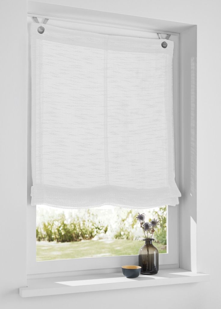 Raffrollo Ösenrollo Celtic offwhite. Einfarbig, Uni. Leinenoptik. Montage ohne Bohren, mit Fensterhaken 45 x 140 cm