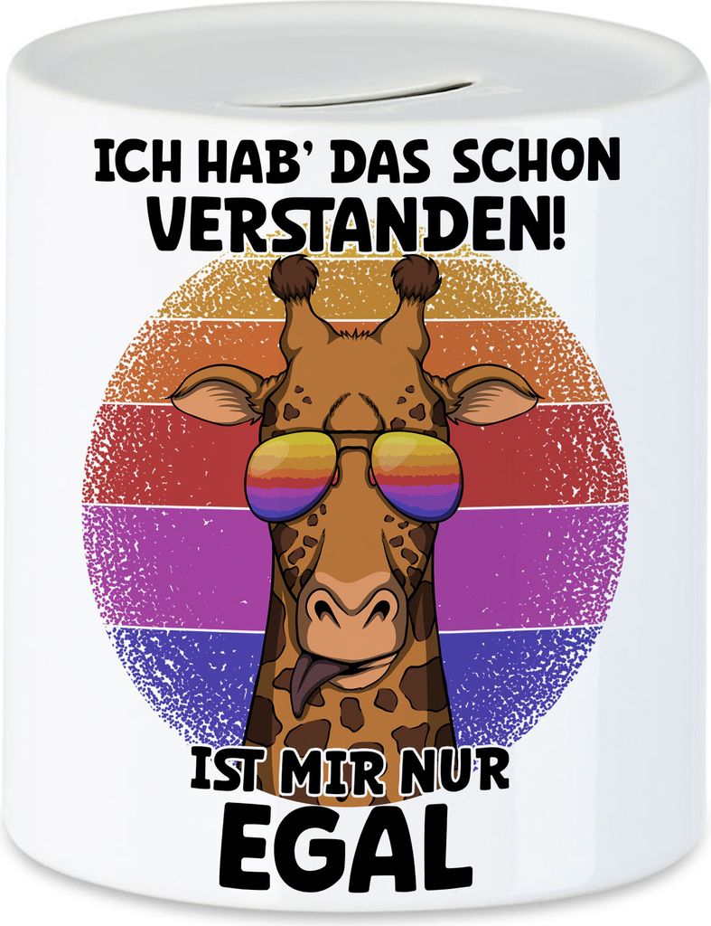Ich Hab' Das Schon Verstanden! Ist Mir Nur Egal Spardose Giraffe Bunt Sonnenbrille Humorvoll Frech Kreativ Farben