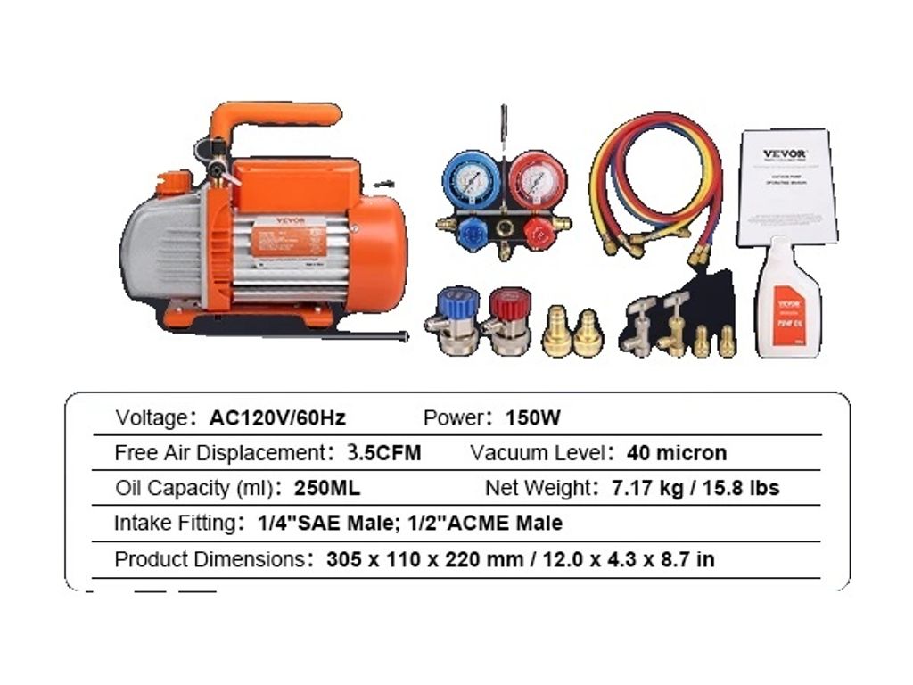 Vakuumpumpe, 3,5 CFM Leistung, kompaktes und langlebiges Design, 35CFM A2L
