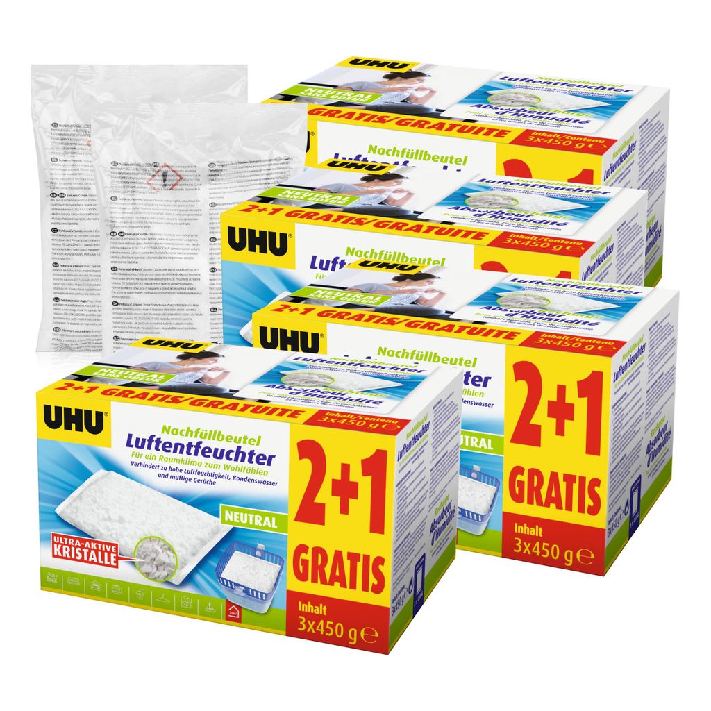 UHU original Luftentfeuchter Nachfüllbeutel 450g Duftneutral (14er Pack)