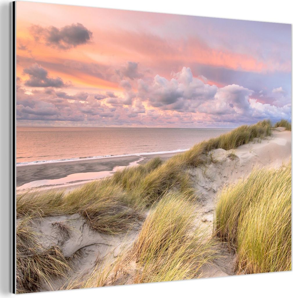 MuchoWow Wanddekoration Metall Metallbild Wandkunst 80x60 cm Strand - Meer - Düne - Sonnenuntergang MuchoWow Aluminium Gemälde - Alubild