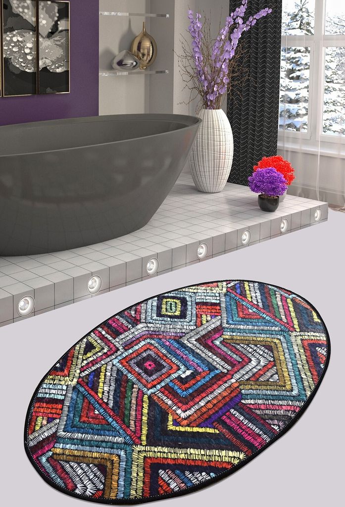 Conceptum Hypnose, Maglie- Maglie Oval DJT CHL, Bunt, Kurzflorteppiche, 60 x 90 cm, 100% Samtstoff
