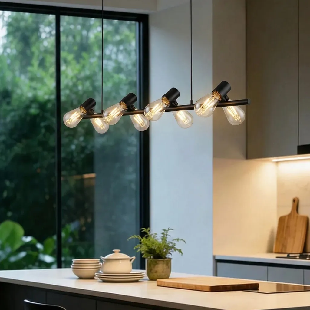 Lustre Suspension Noir Réglable pour Grand Volume et Plafond Haut