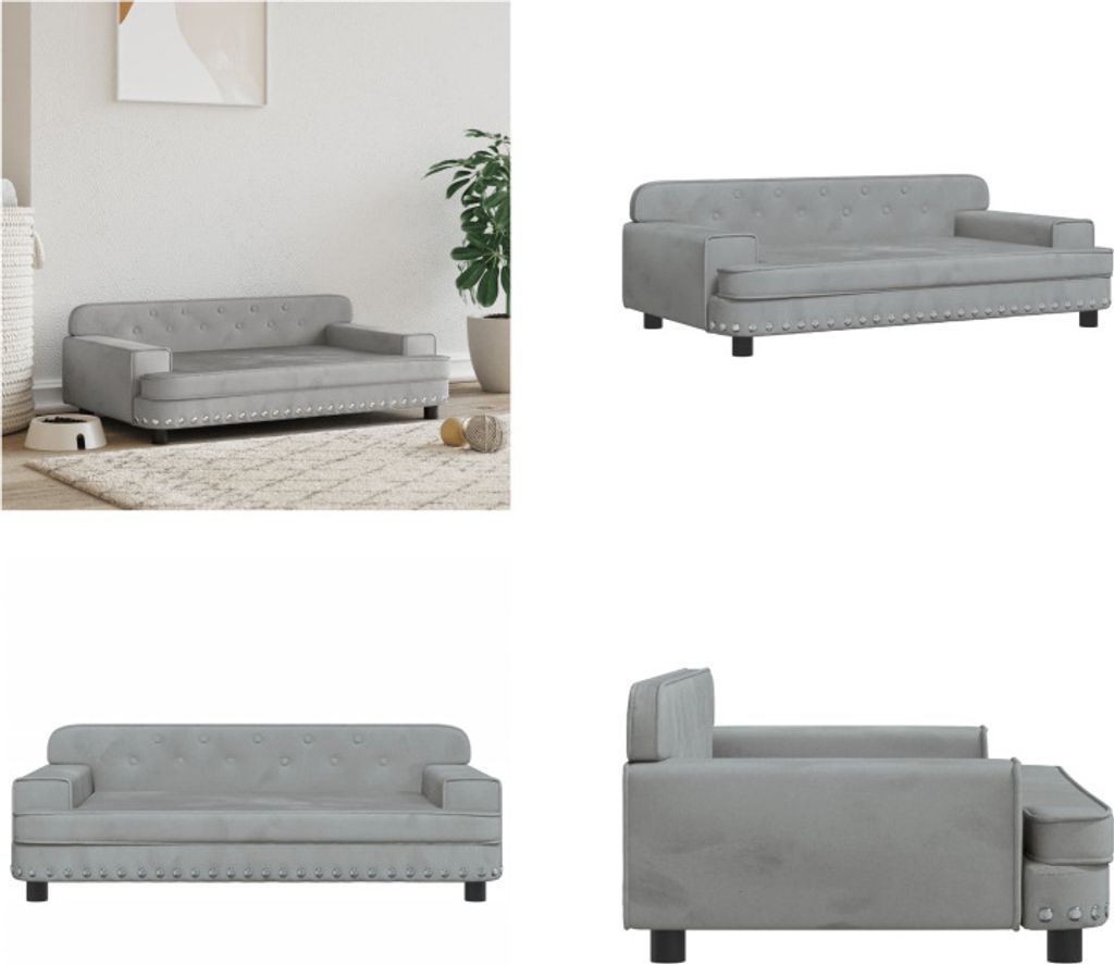 vidaXL Hundebett Hellgrau 90x53x30 cm Samt - Hundebett - Produktbild 