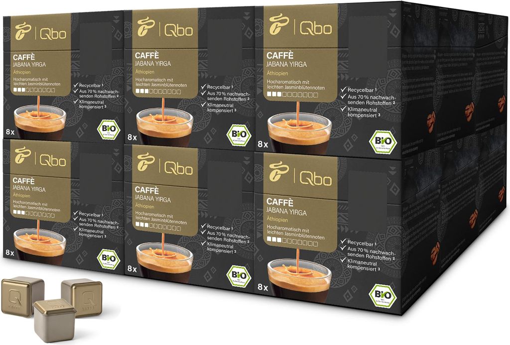 Tchibo Qbo Caffè Jabana Yirga Premium Kaffeekapseln, 144 Stück - 18x8 Kapseln (Caffè, Intensität 03/10, hocharomatisch), nachhaltig, Siegel, au...