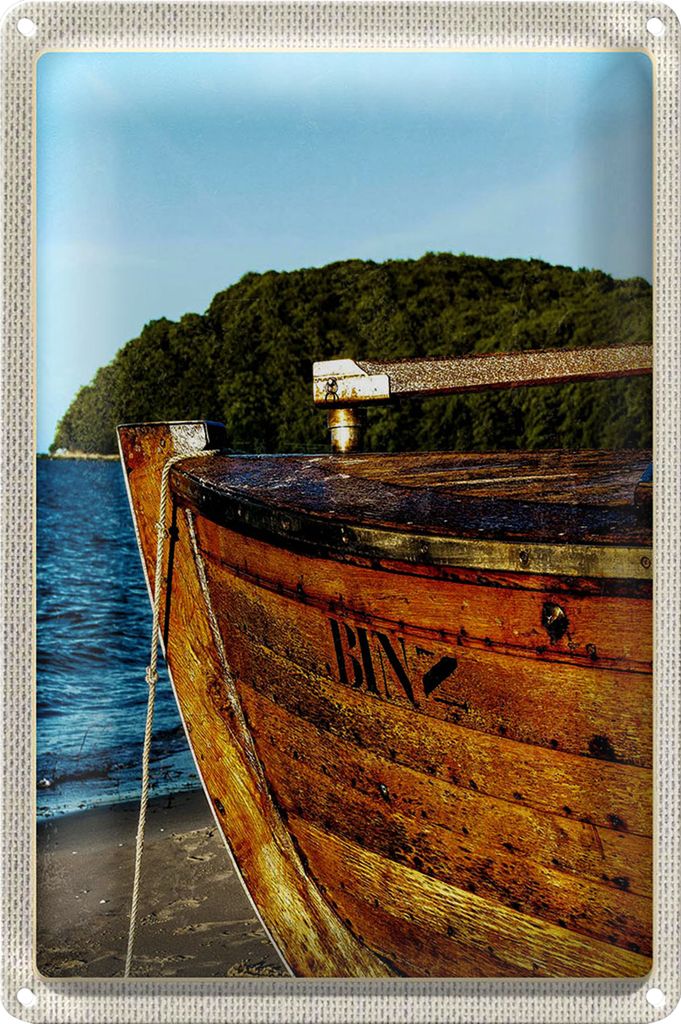 Blechschild Reise 18x12cm Binz Strand Meer Gebirge Wälder Boot