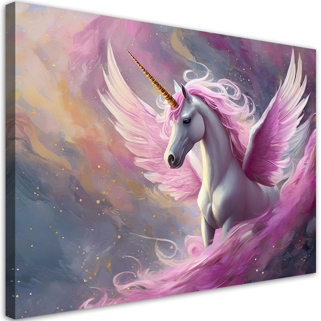 Leinwandbild Rosa Einhorn 100x70 Feeby Rosa bild für die wand bereit zum aufhängen